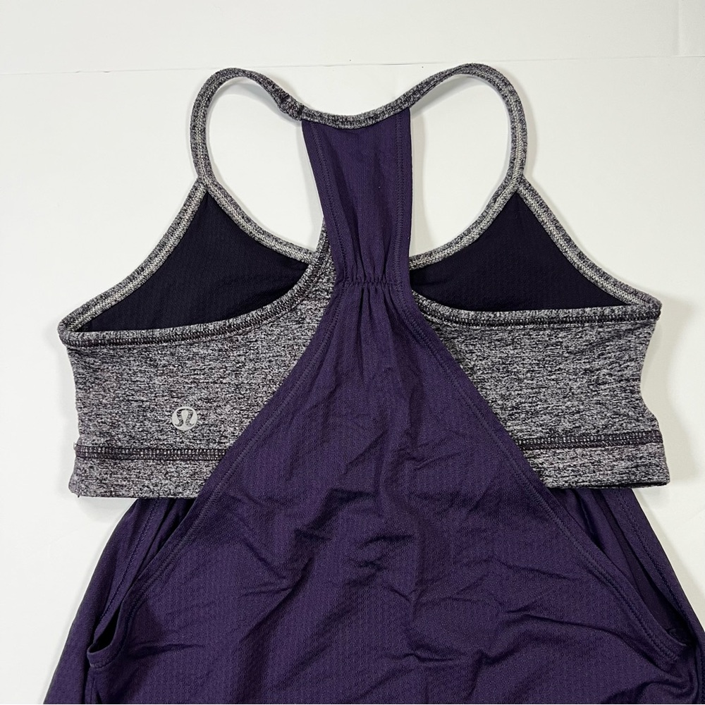 Lululemon No Limits Tank Top Womens 4 Gray Purple Built In Bra Racerback Yoga
